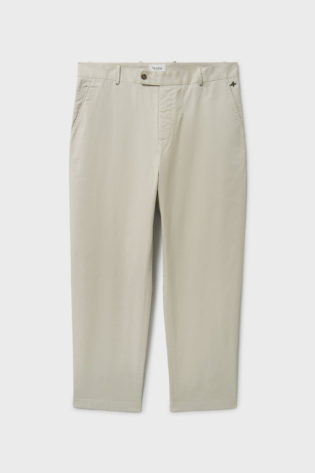 Pantalon léger en sergé de coton, coloris pierre, devant plat