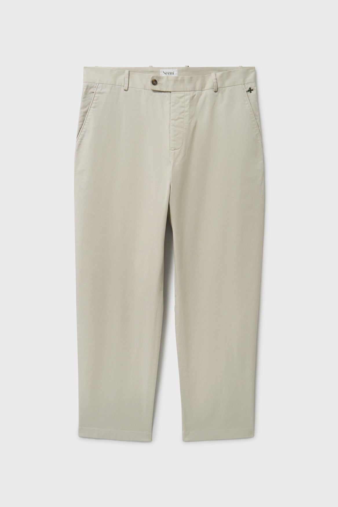 Pantalon léger en sergé de coton, coloris pierre, devant plat