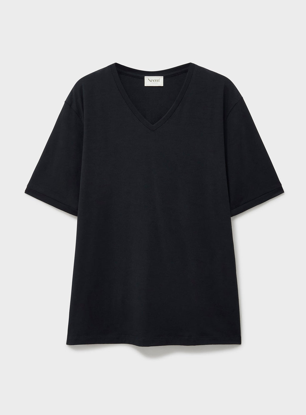 T-shirt en jersey de mérinos Super 120 noir à col en V