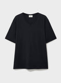 T-shirt en jersey de mérinos Super 120 noir à col en V