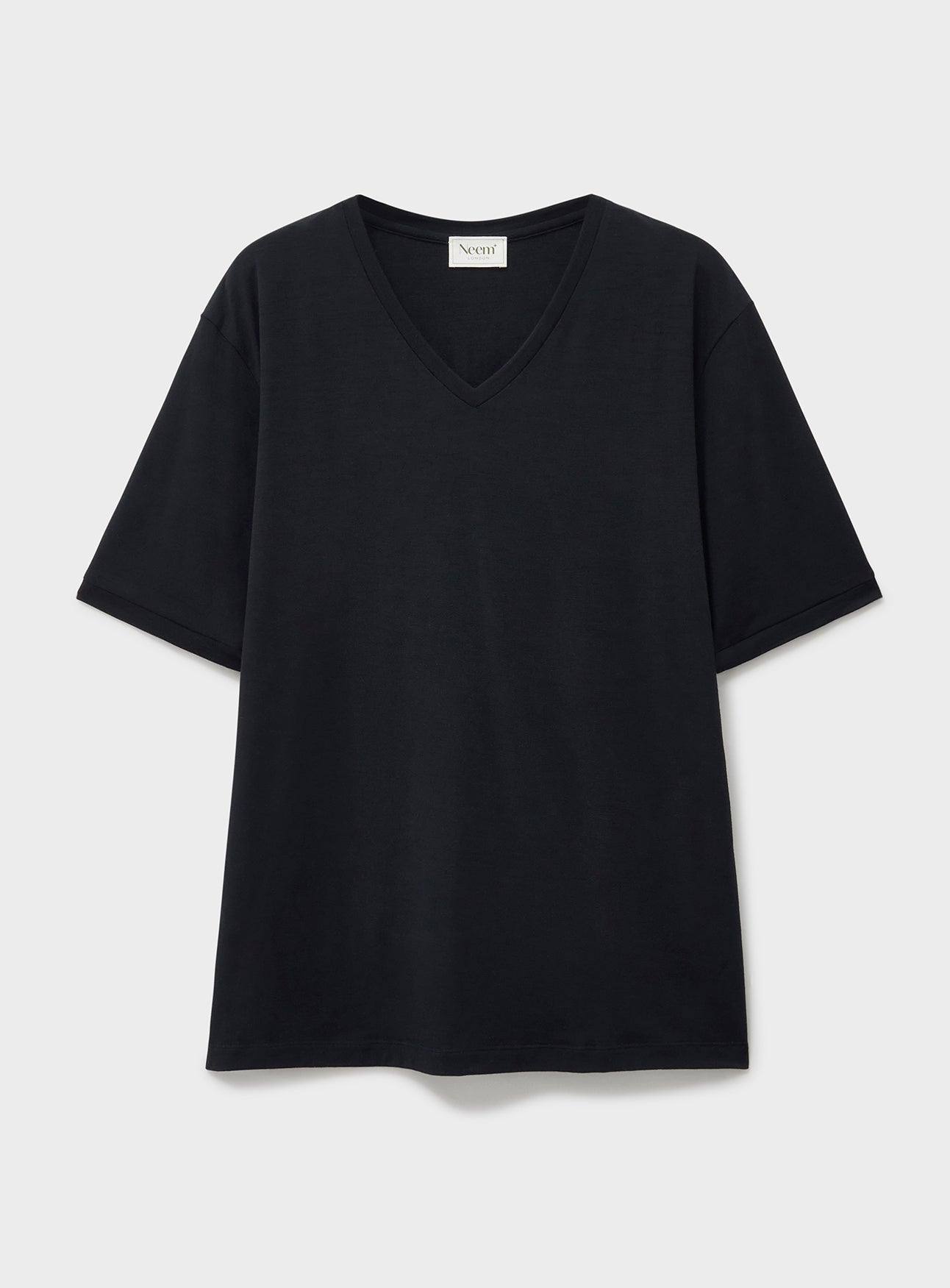 T-shirt en jersey de mérinos Super 120 noir à col en V