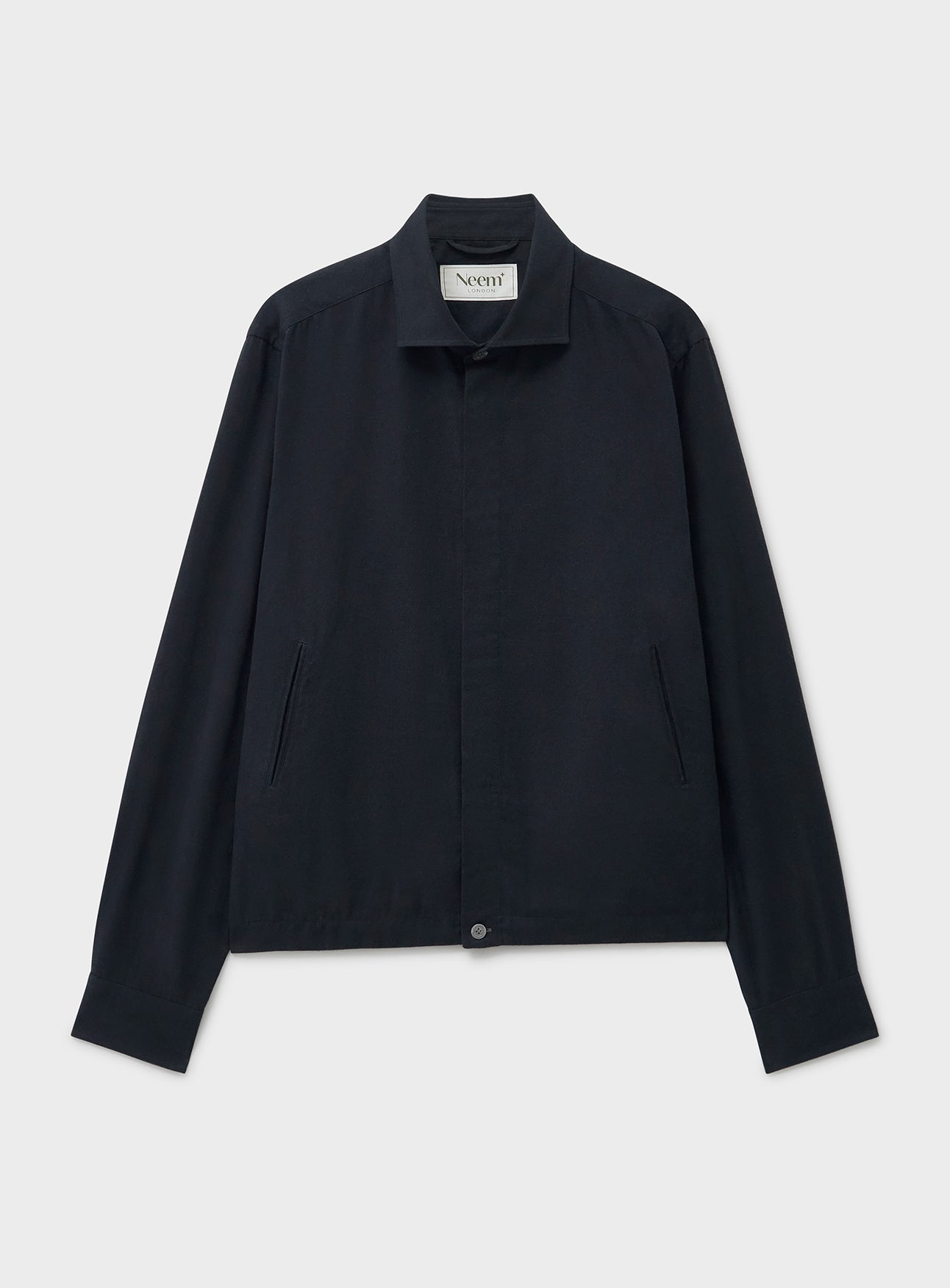 Blouson court noir en flanelle italienne recyclée