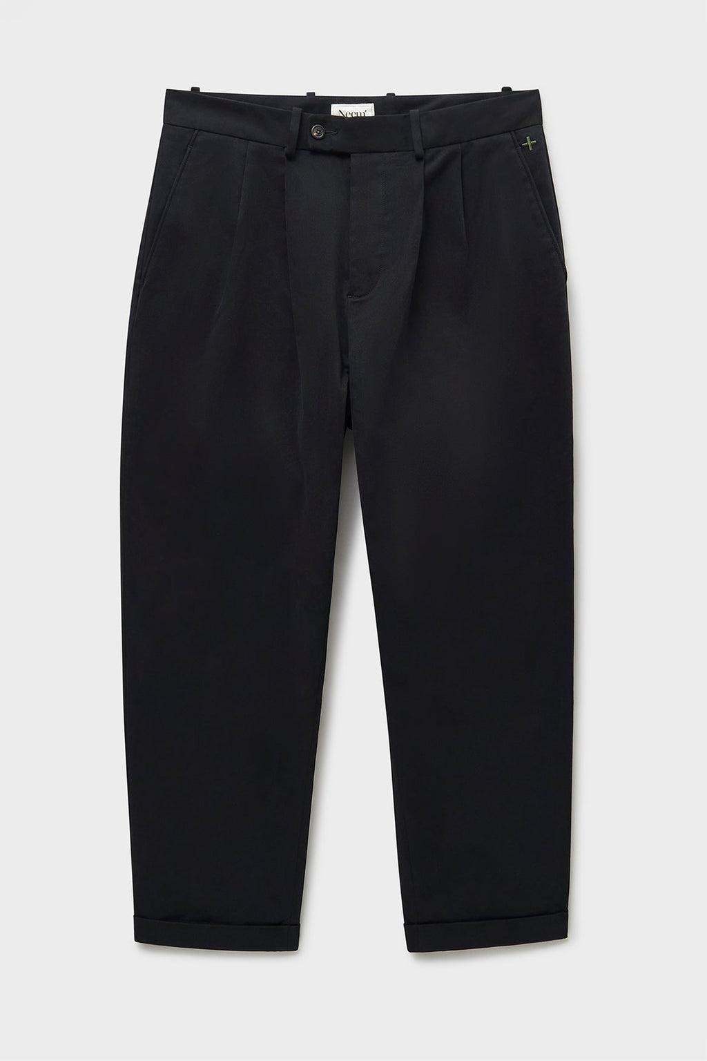 Pantalon plissé noir en coton biologique extensible