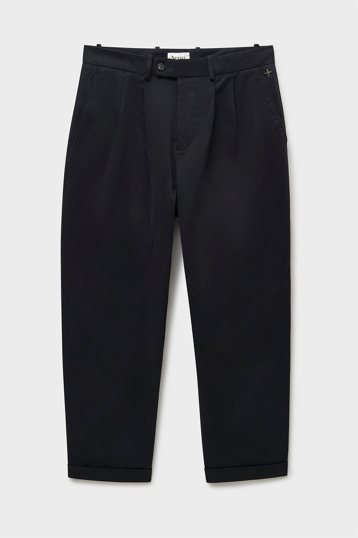 Pantalon plissé noir en coton biologique extensible