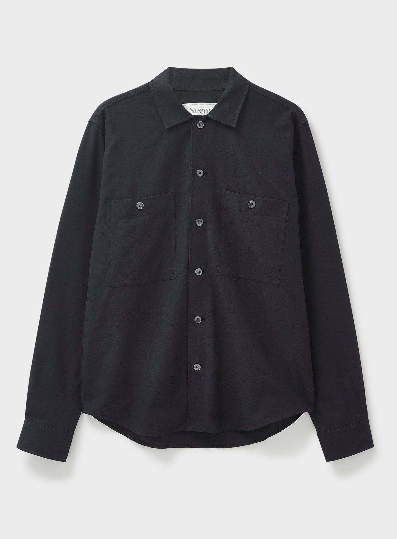 Surchemise italienne en flanelle noire recyclée à double poche