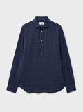 Chemise popover découpée bleu marine en sergé recyclé