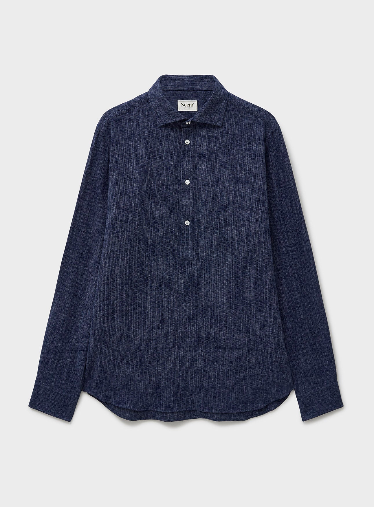 Chemise popover découpée bleu marine en sergé recyclé