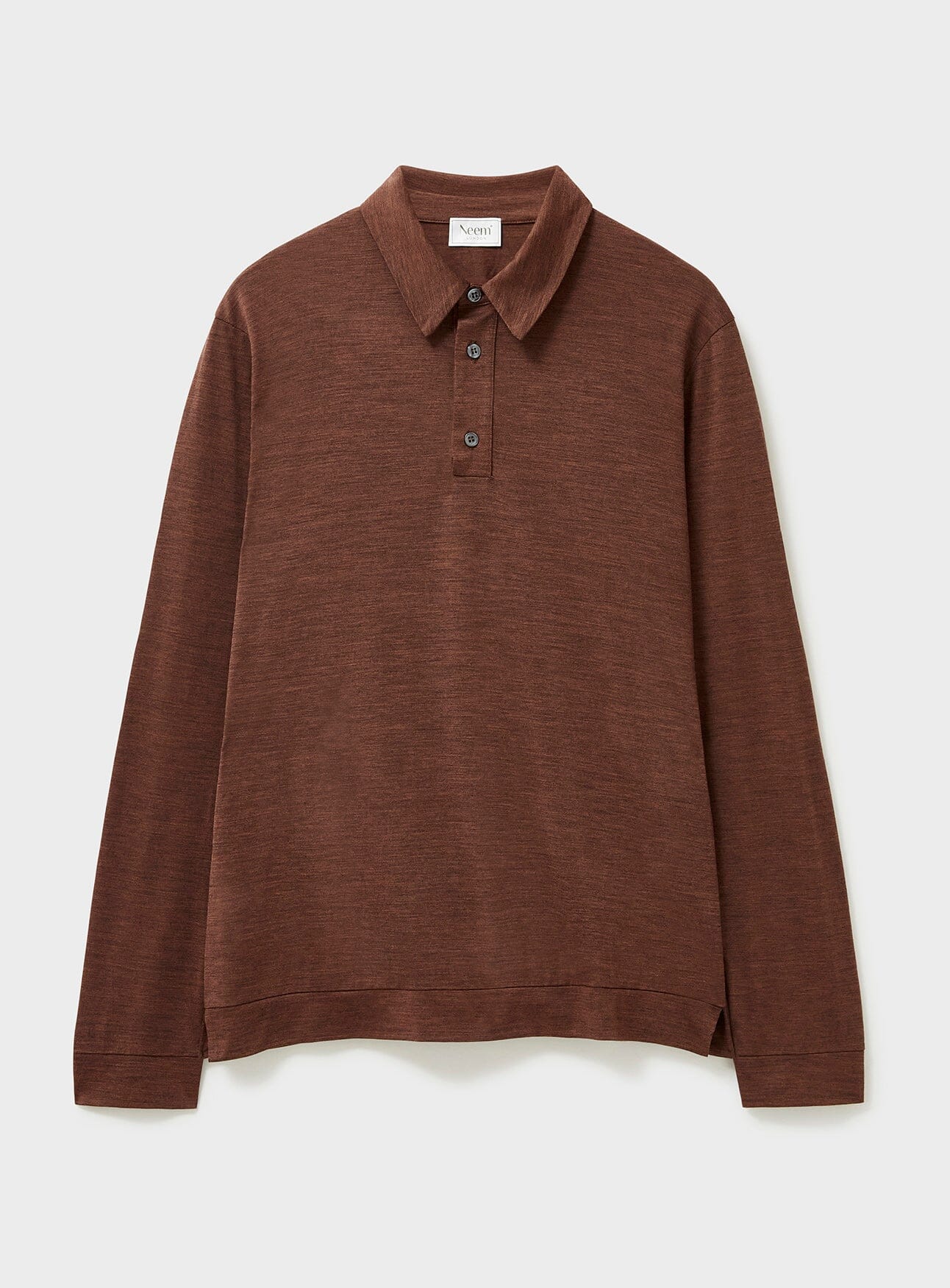 Polo à manches longues en jersey de laine mérinos - Noisette