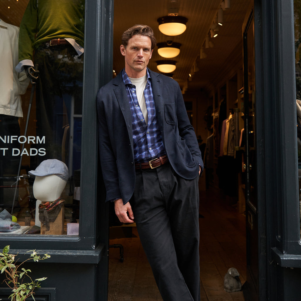 Chemise confort en Cernobbio bleu recyclé avec pans coupés