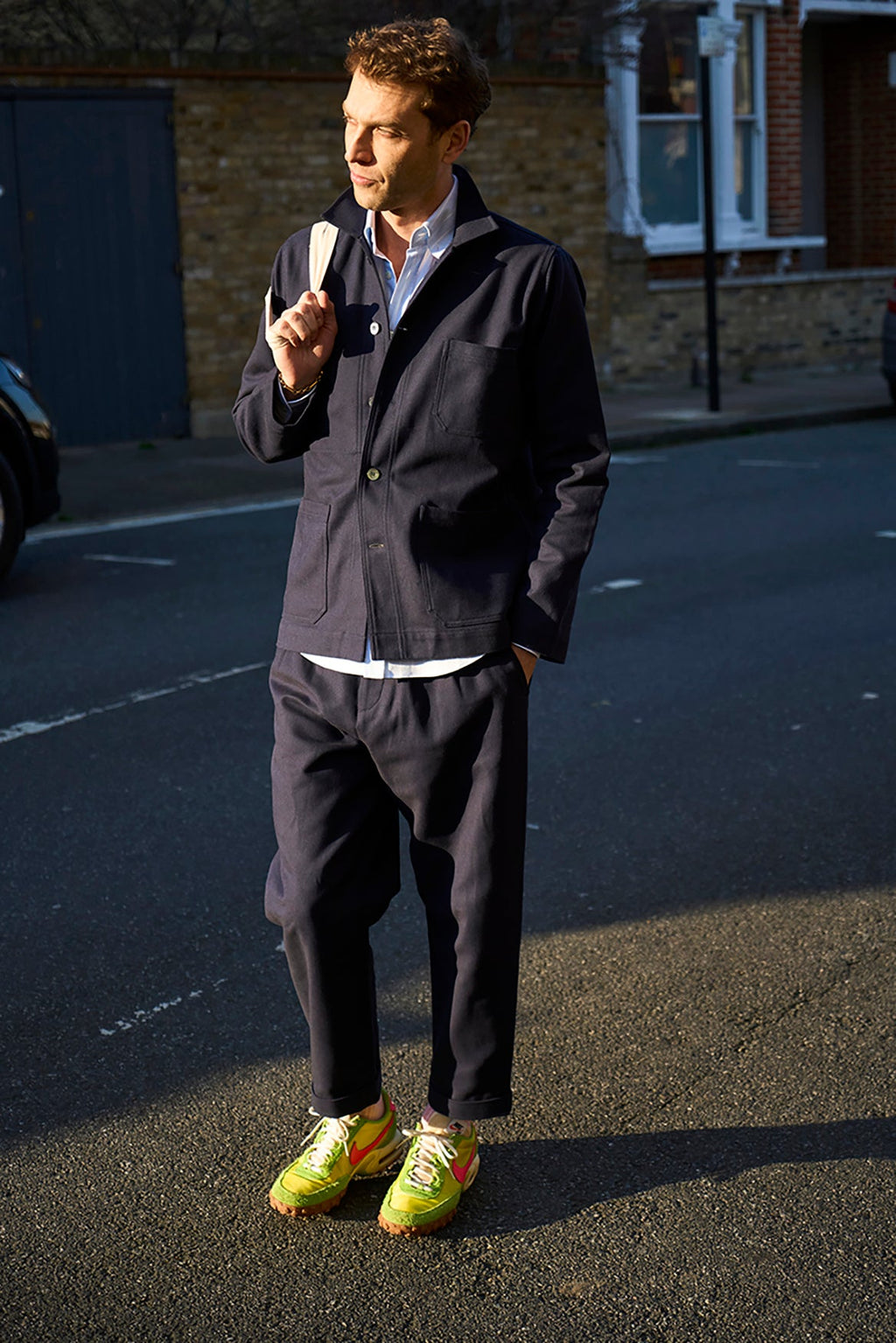 Pantalon plissé en sergé recyclé marine