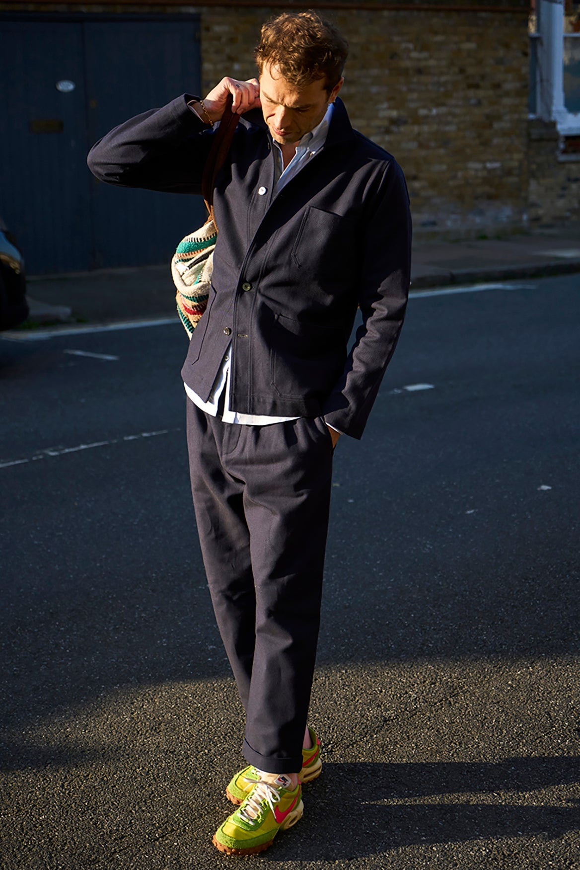 Pantalon plissé en sergé recyclé marine