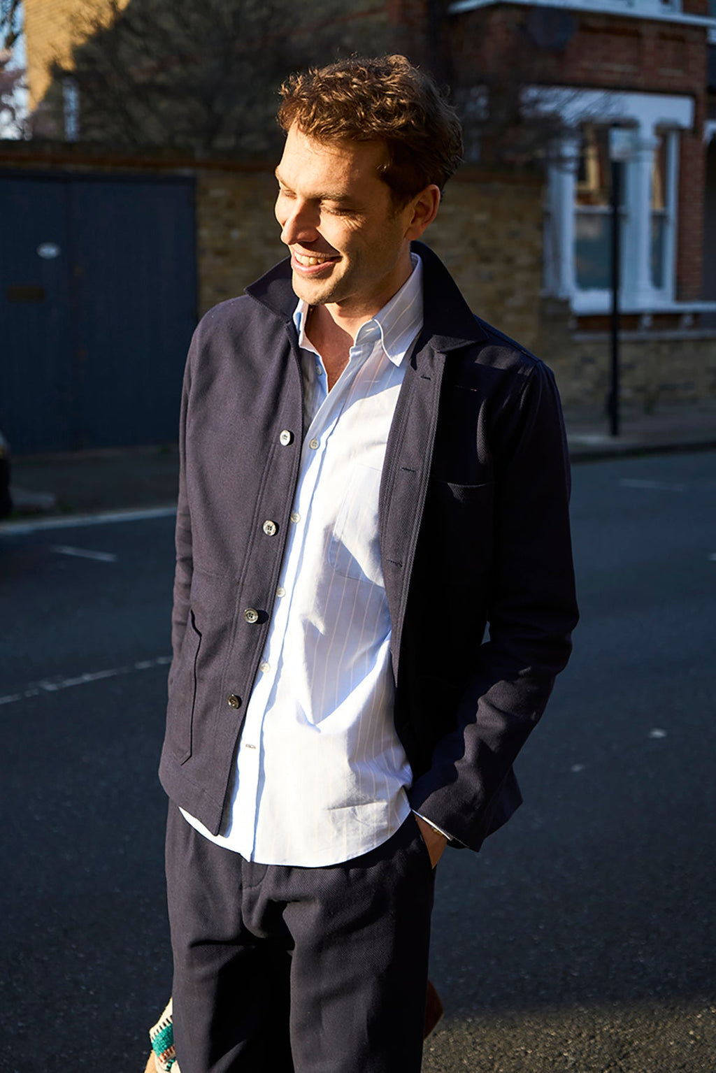 Chemise boutonnée en coton Oxford Pinpoint recyclé à rayures ciel