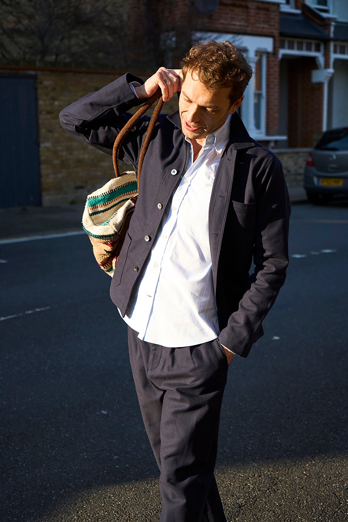 Chemise boutonnée en coton Oxford Pinpoint recyclé à rayures ciel