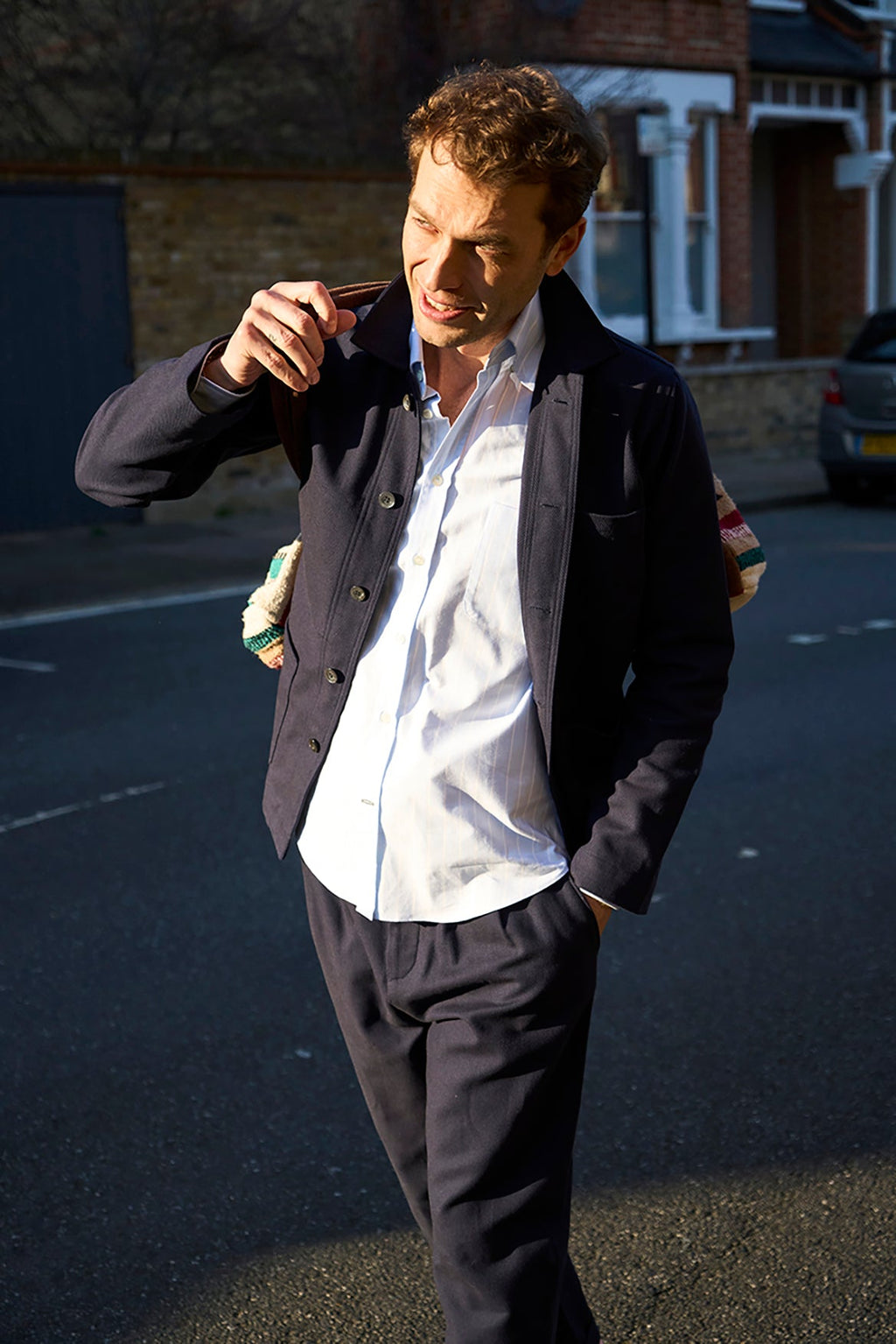 Chemise boutonnée en coton Oxford Pinpoint recyclé à rayures ciel