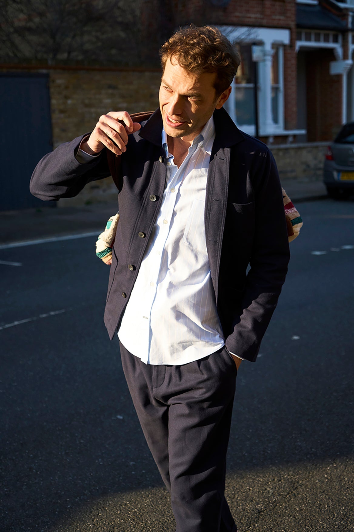 Chemise boutonnée en coton Oxford Pinpoint recyclé à rayures ciel