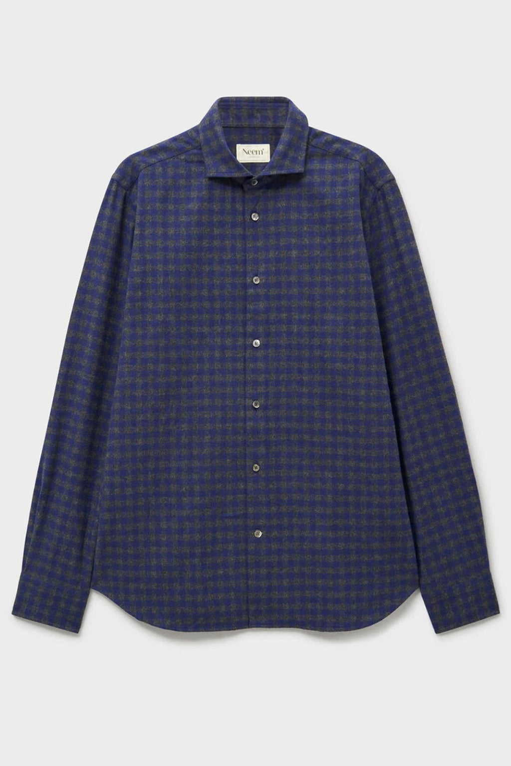 Chemise italienne en flanelle à carreaux marine et gris à col coupé