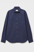 Chemise italienne en flanelle à carreaux marine et gris à col coupé