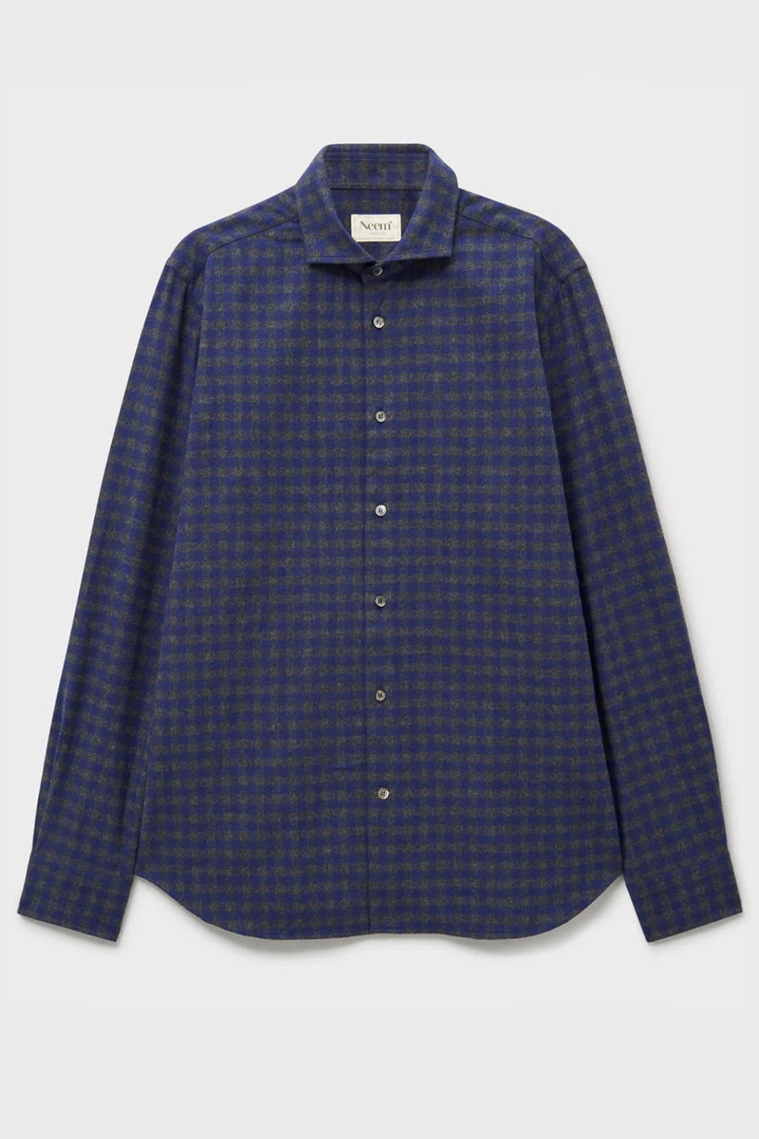 Chemise italienne en flanelle à carreaux marine et gris à col coupé