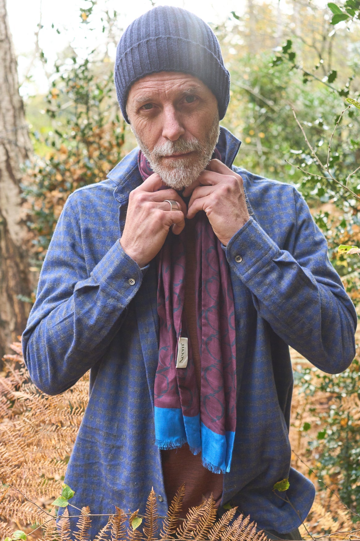 Chemise italienne en flanelle à carreaux marine et gris à col coupé