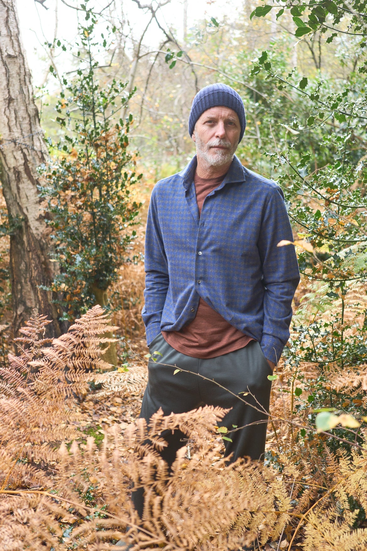 Chemise italienne en flanelle à carreaux marine et gris à col coupé