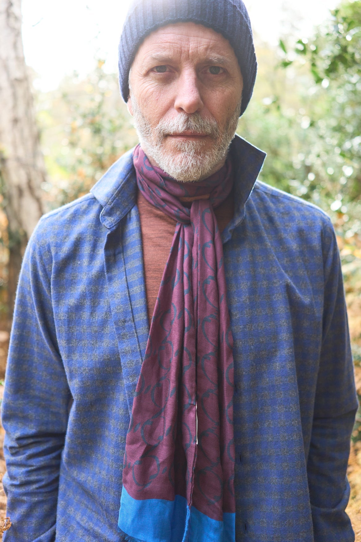 Chemise italienne en flanelle à carreaux marine et gris à col coupé