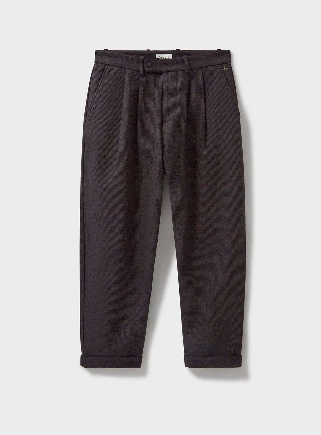 Pantalon plissé en sergé recyclé chocolat