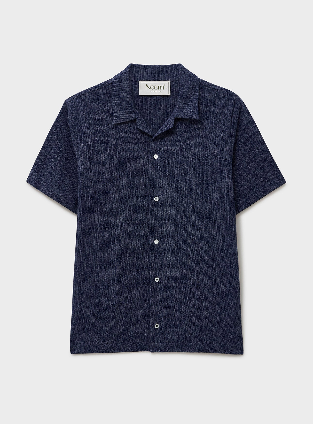 Chemise bleue à manches courtes en coton recyclé tissé façon panier