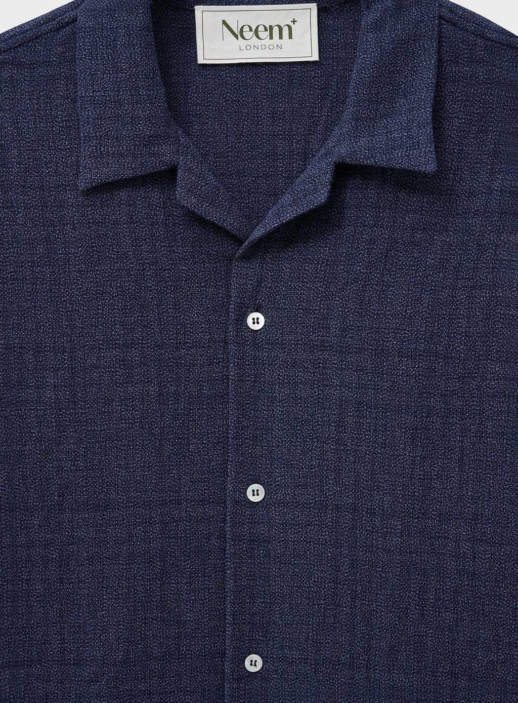 Chemise bleue à manches courtes en coton recyclé tissé façon panier