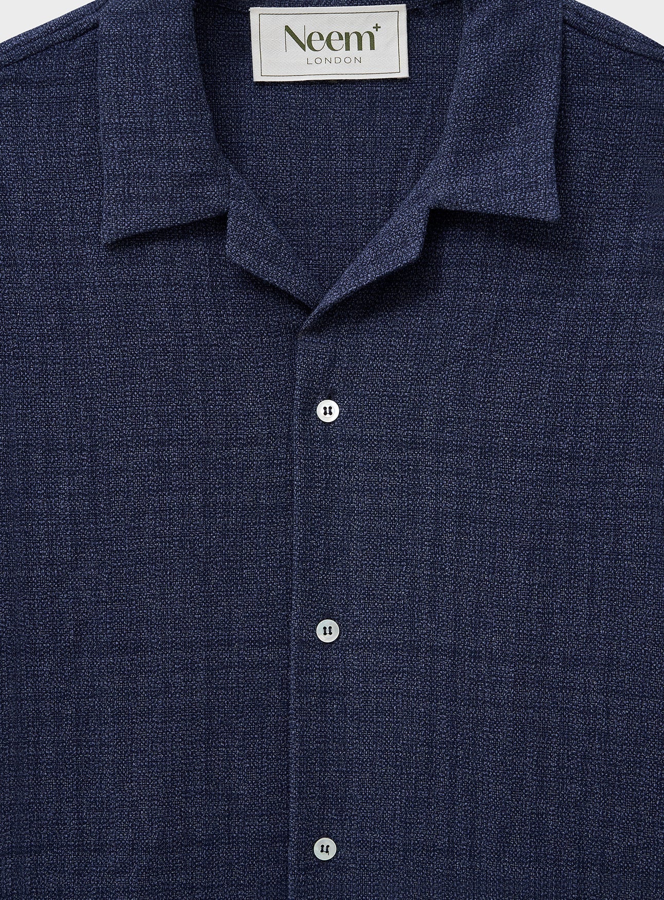 Chemise bleue à manches courtes en coton recyclé tissé façon panier