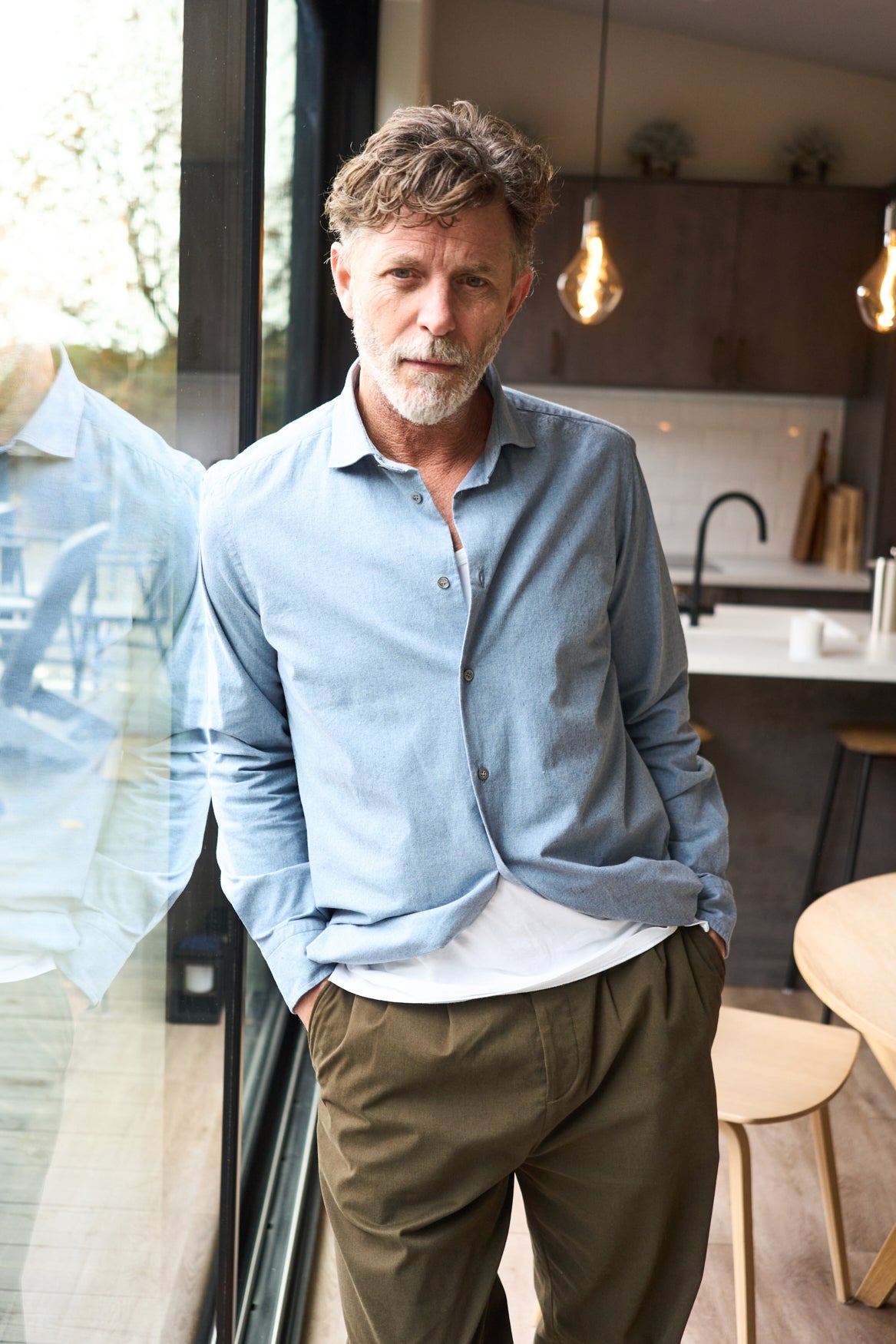Chemise coupée en jean recyclé indigo