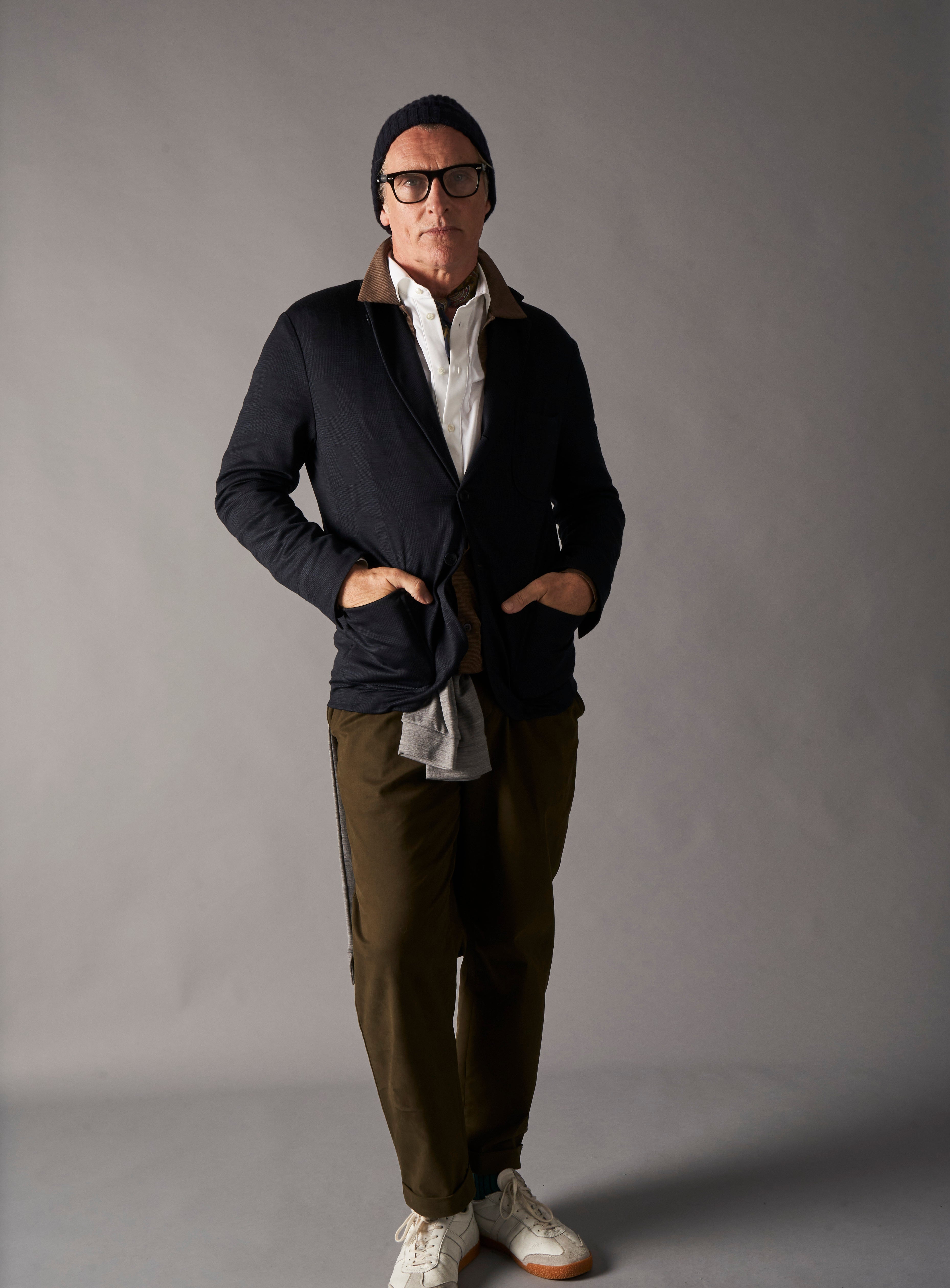 Blazer Prince de Galles en laine mérinos bleu marine