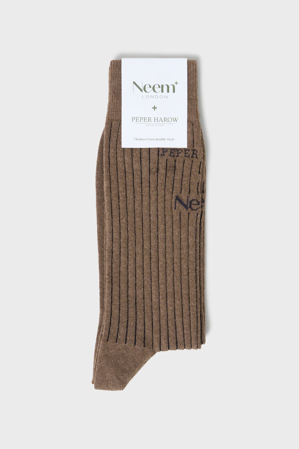 Chaussettes homme côtelées en coton recyclé marron clair du Royaume-Uni