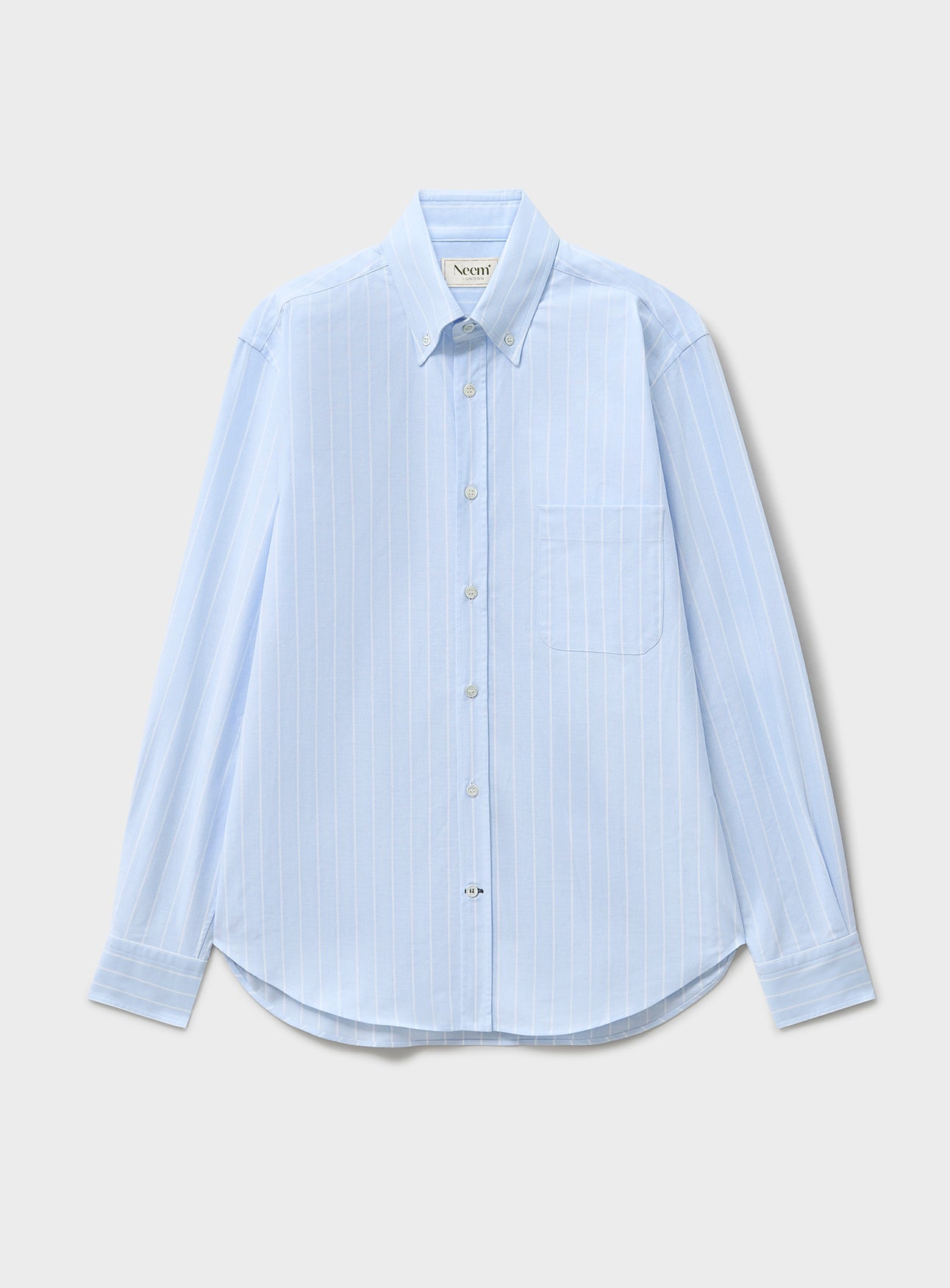 Chemise boutonnée en coton Oxford Pinpoint recyclé à rayures ciel