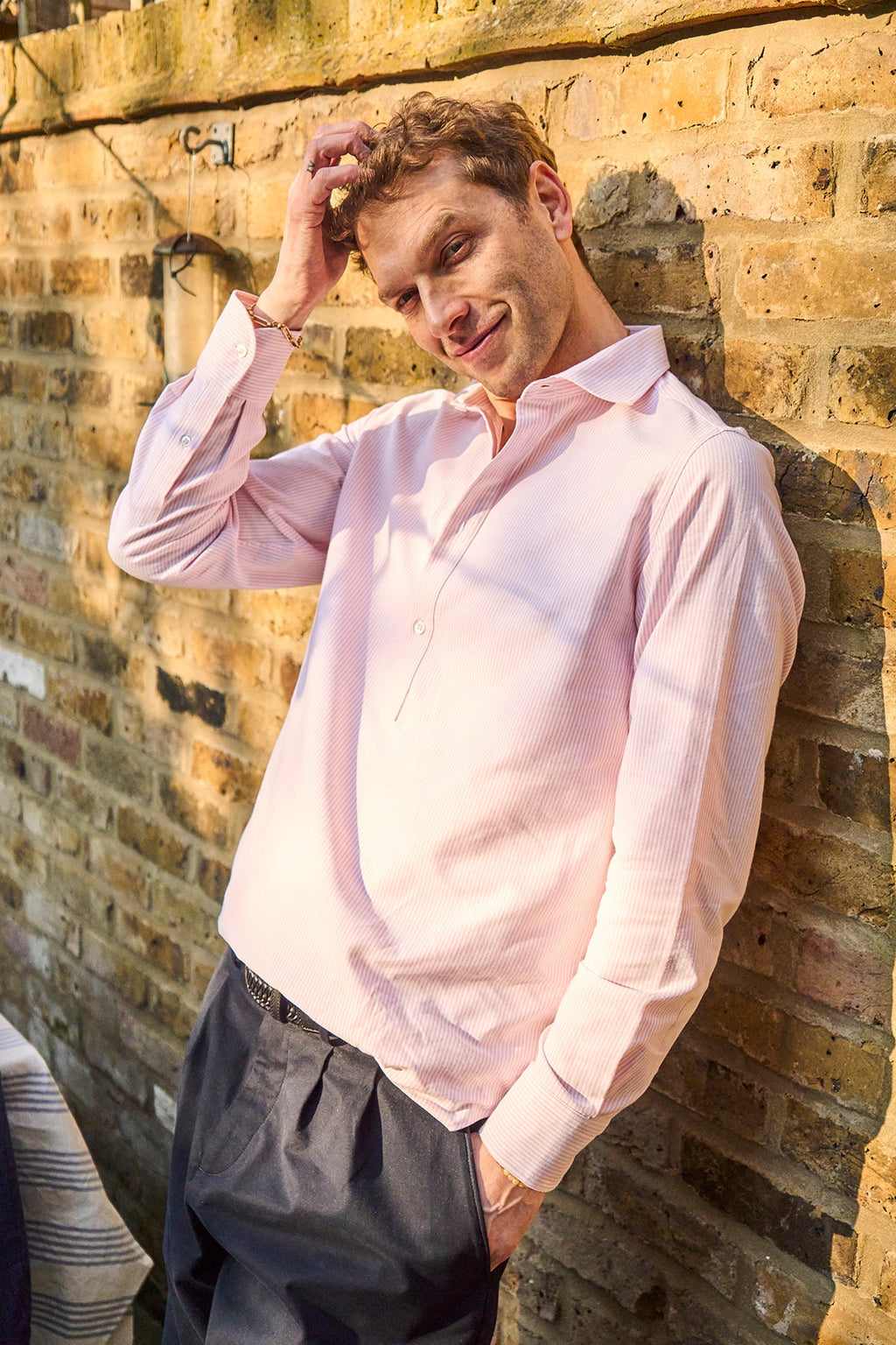 Chemise popover Oxford rose italienne recyclée, nouvelle coupe ouverte