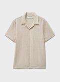 Chemise à manches courtes en coton recyclé à tissage panier, coloris pierre