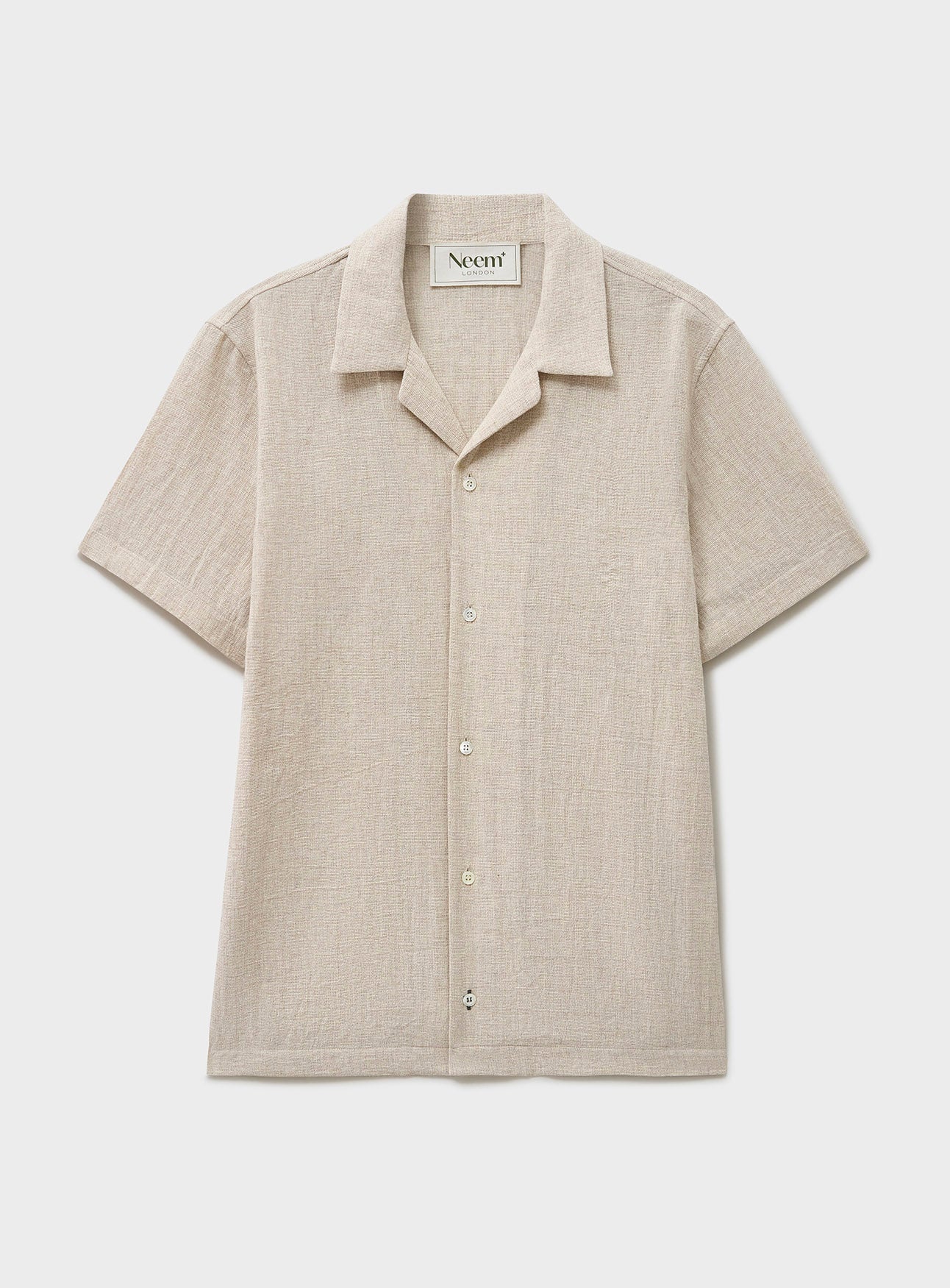 Chemise à manches courtes en coton recyclé à tissage panier, coloris pierre