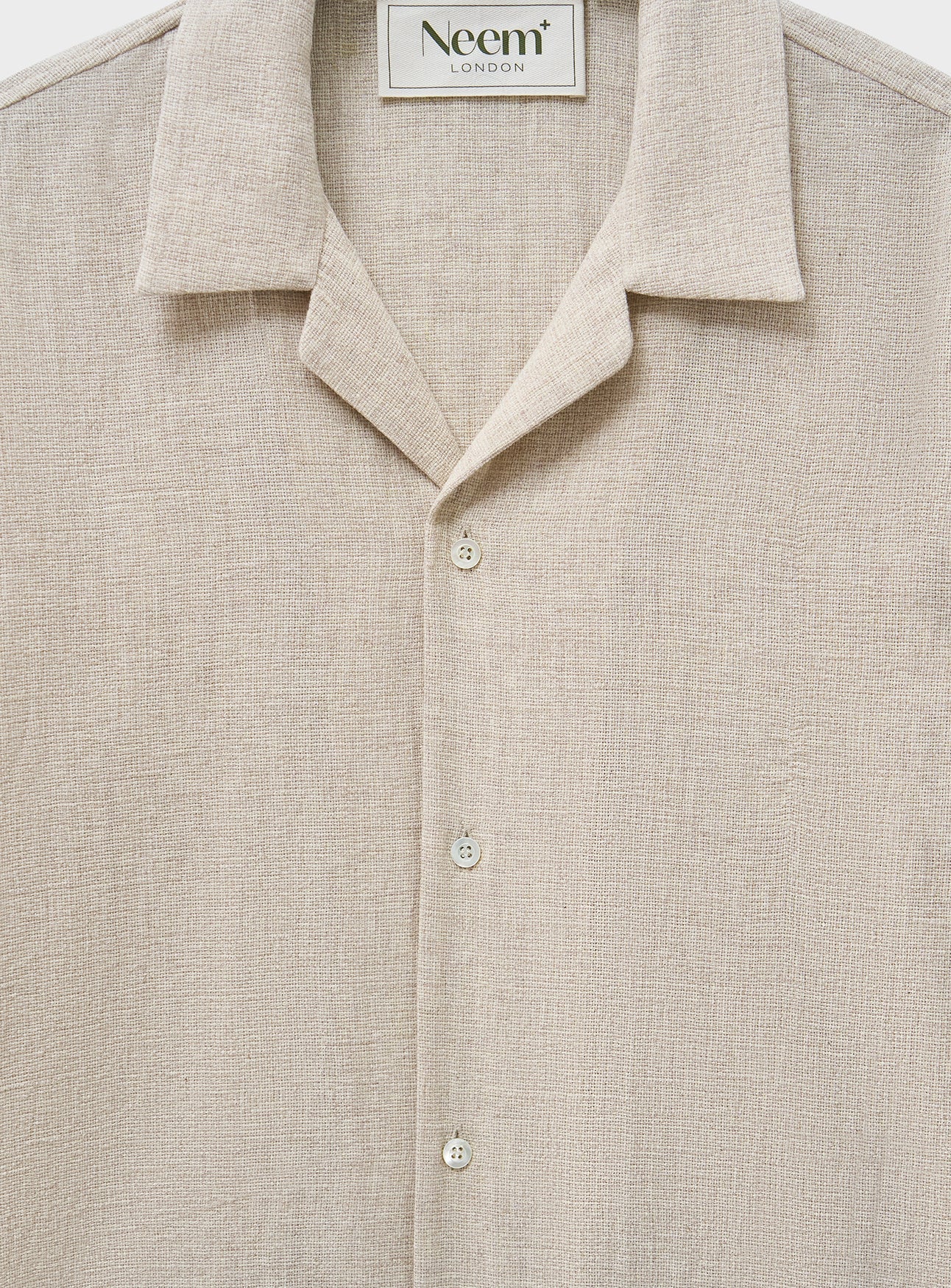 Chemise à manches courtes en coton recyclé à tissage panier, coloris pierre