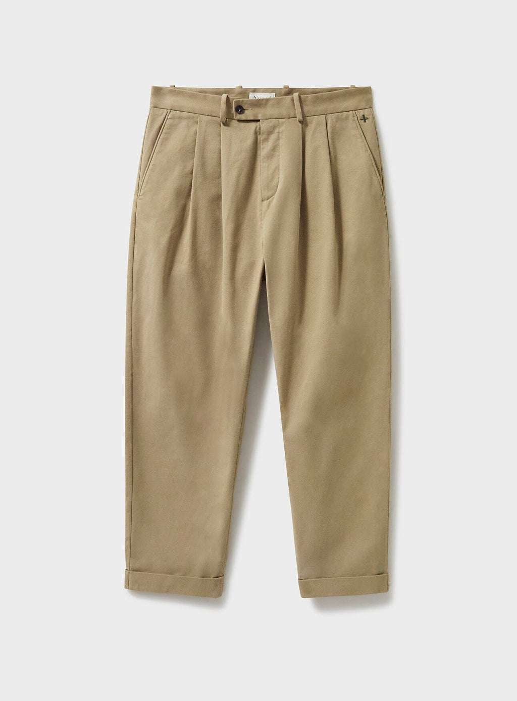 Pantalon plissé en coton biologique extensible couleur avoine