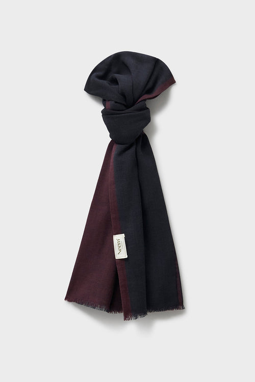 Écharpe classique double face en laine marine et bordeaux