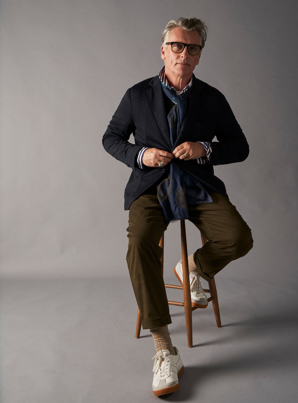 Blazer Prince de Galles en laine mérinos bleu marine