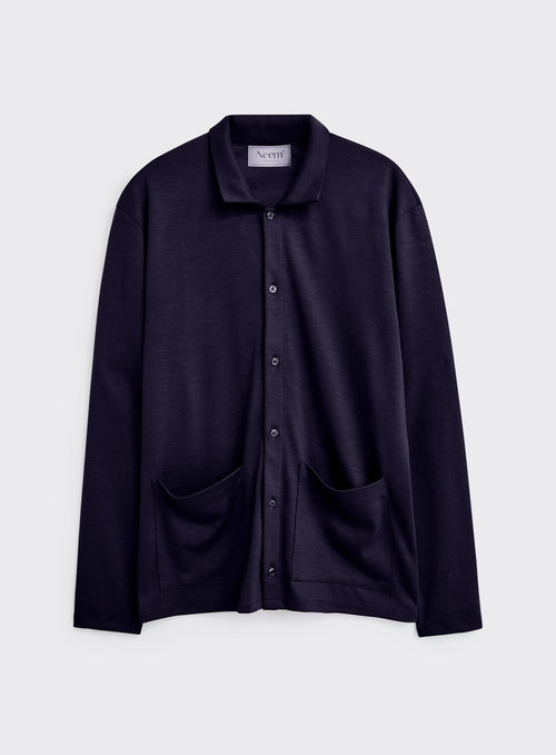 Cardigan en jersey mérinos 120s bleu marine